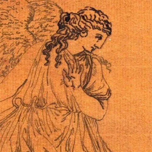 Antique Ink Drawing 19th Religious Scene Antiquity, Mythology, Angel, Greece - 6