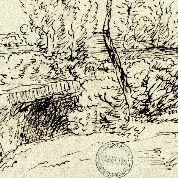 19th century Landscape, Collection Cachet Coutant-Hauguet Vintage Drawing Ink - 3