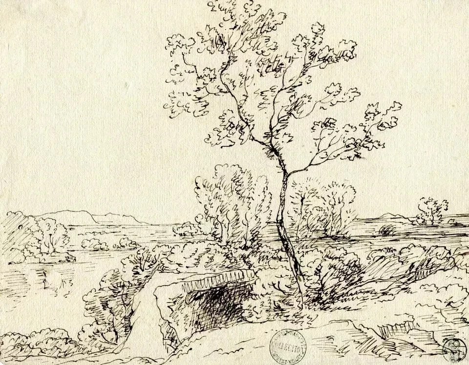 19th century Landscape, Collection Cachet Coutant-Hauguet Vintage Drawing Ink - 9