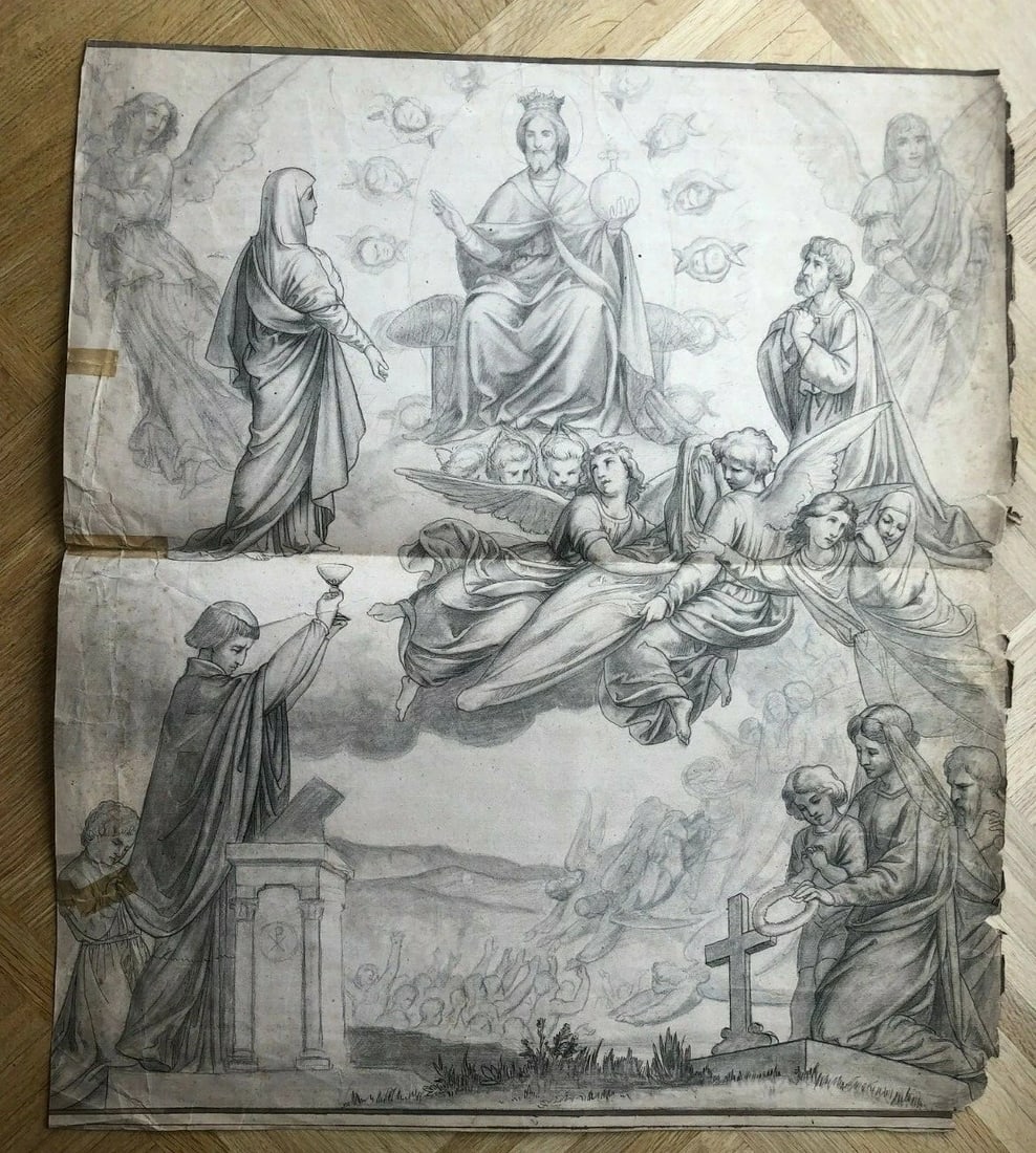 19th Religious, Jesus, Christ, Religious, Christianity Drawing Antique Original - 3