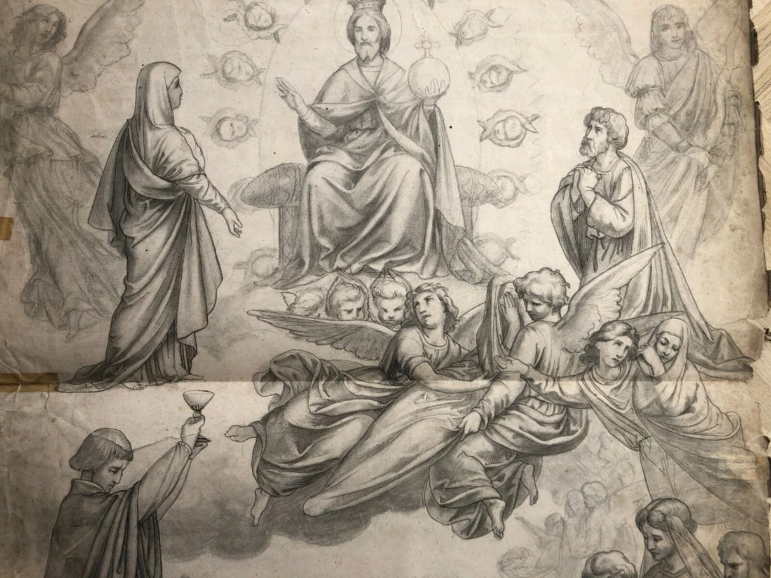 19th Religious, Jesus, Christ, Religious, Christianity Drawing Antique Original - 4