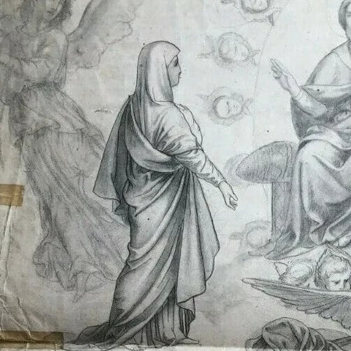 19th Religious, Jesus, Christ, Religious, Christianity Drawing Antique Original - 5