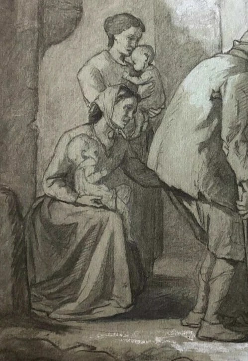 Figures, Children, Baby Drawin Antique Original Pencil Artwork 19th century (1 of 9)
