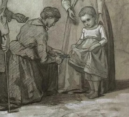 Figures, Children, Baby Drawin Antique Original Pencil Artwork 19th century - 3