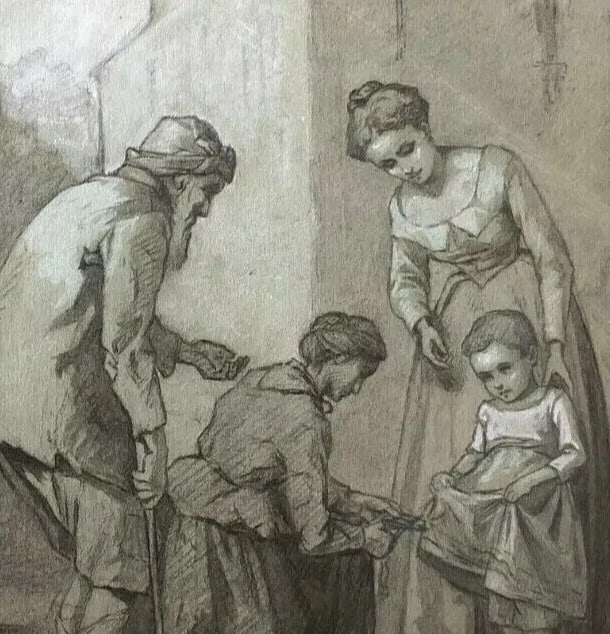 Figures, Children, Baby Drawin Antique Original Pencil Artwork 19th century - 4