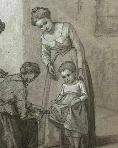 Figures, Children, Baby Drawin Antique Original Pencil Artwork 19th century - 6