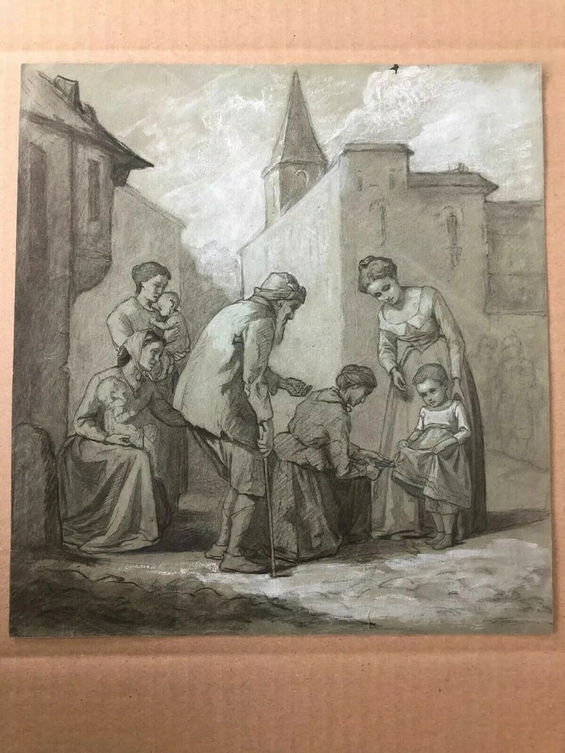 Figures, Children, Baby Drawin Antique Original Pencil Artwork 19th century - 7