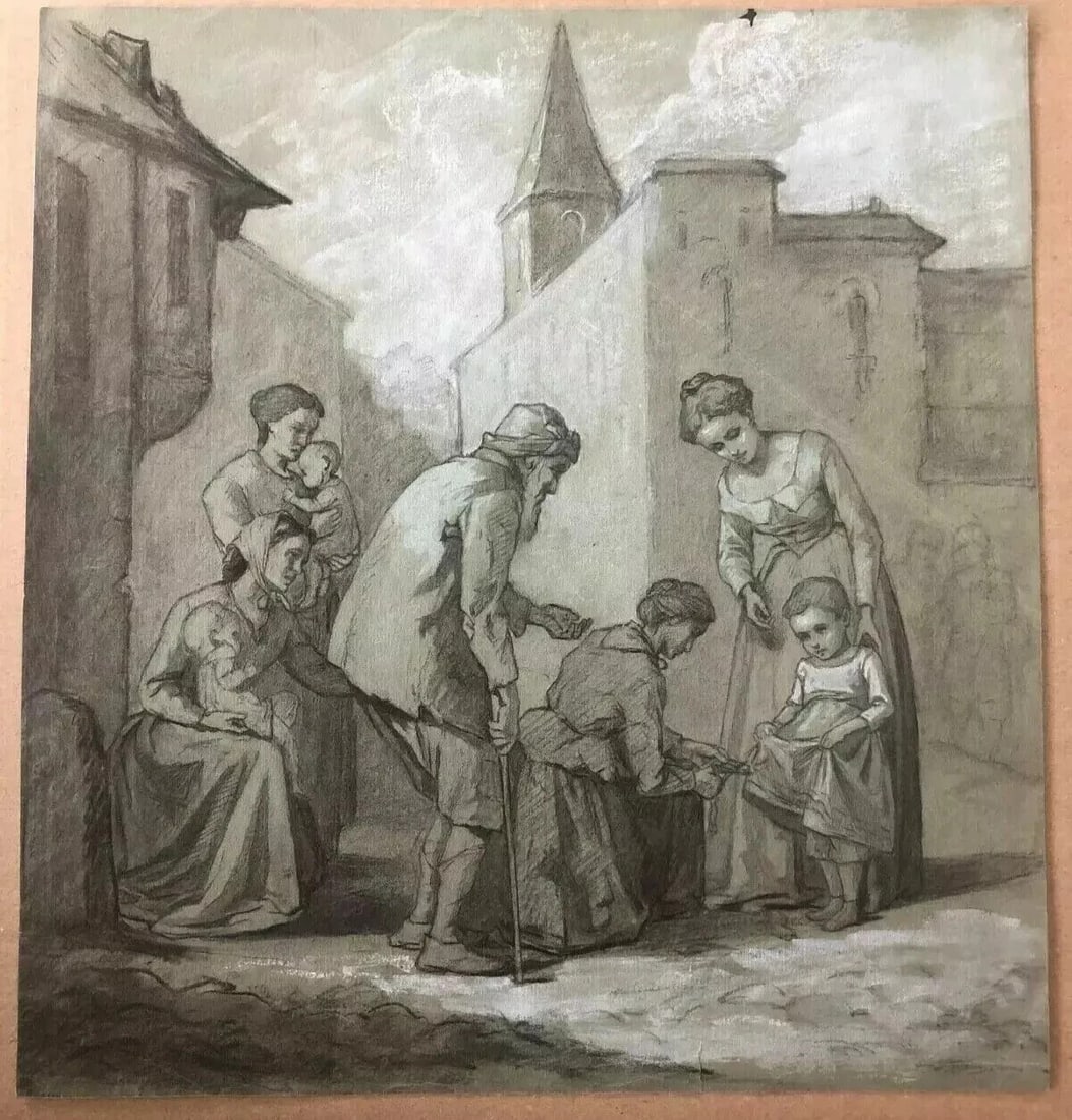 Figures, Children, Baby Drawin Antique Original Pencil Artwork 19th century - 9
