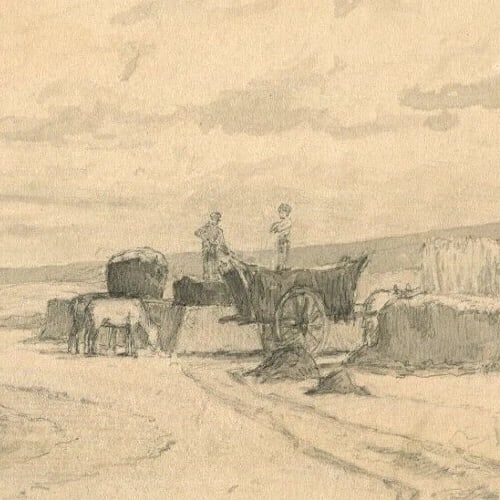 SeaLandscape Animals Figures Drawing Antique Pencil Original Artwork - 3