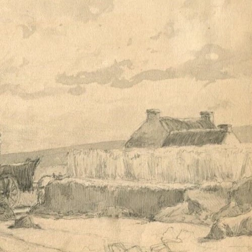 SeaLandscape Animals Figures Drawing Antique Pencil Original Artwork - 4