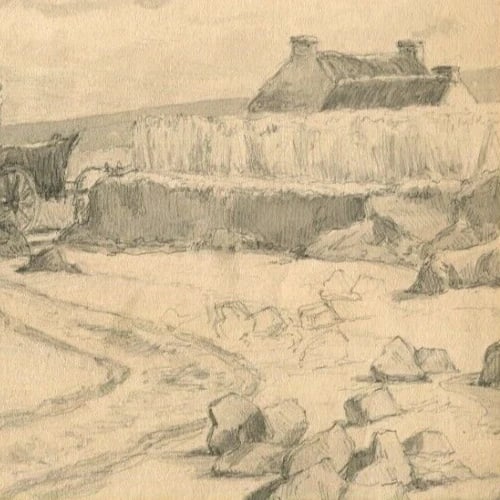 SeaLandscape Animals Figures Drawing Antique Pencil Original Artwork - 6