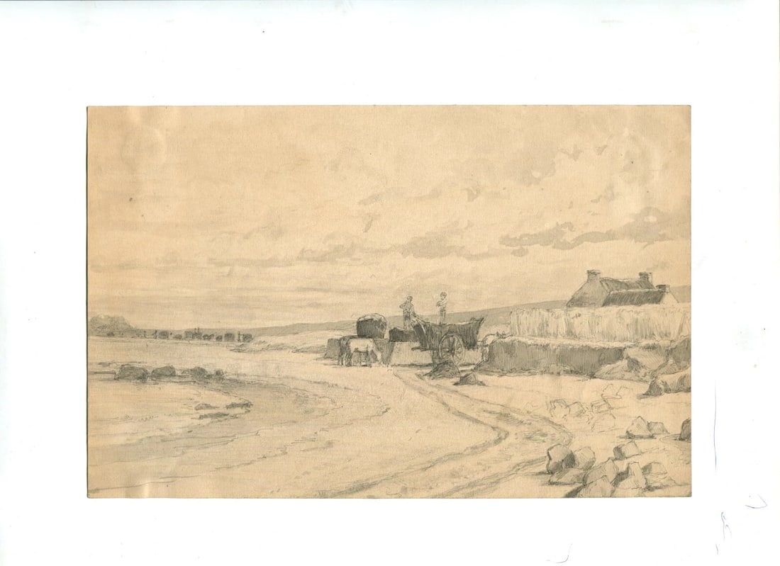 SeaLandscape Animals Figures Drawing Antique Pencil Original Artwork - 7