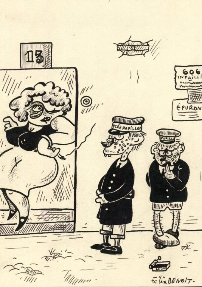 Vintage Ink Drawing Original Signed Genre Scene, Caricature, Prostitute Figure - 2