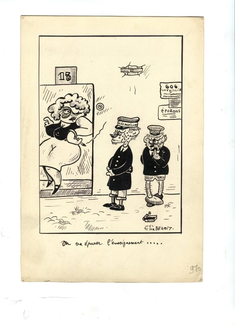 Vintage Ink Drawing Original Signed Genre Scene, Caricature, Prostitute Figure - 3