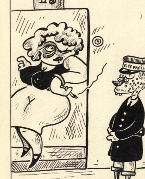 Vintage Ink Drawing Original Signed Genre Scene, Caricature, Prostitute Figure - 4