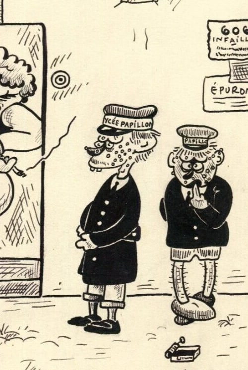 Vintage Ink Drawing Original Signed Genre Scene, Caricature, Prostitute Figure - 5