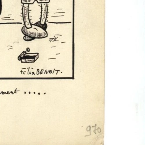 Vintage Ink Drawing Original Signed Genre Scene, Caricature, Prostitute Figure - 6