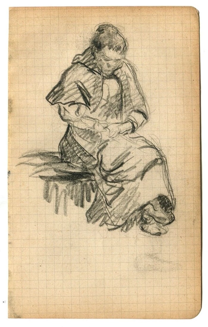 Vintage Pencil Drawing Original signed Woman Portrait, Figure - 7