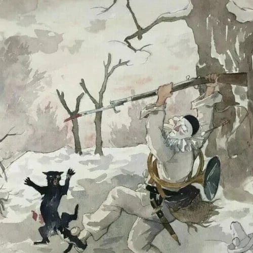 Drawing Harlequin, Dogs, Hunting - Antique Vintage Original - 6