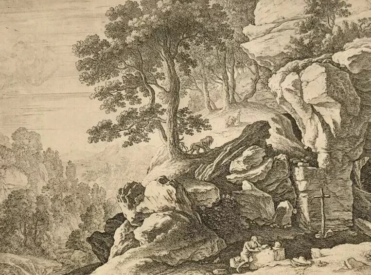Hermann VAN SWANEVELT (1603-1655) Jerome in the Desert Antique Etching (1 of 9)