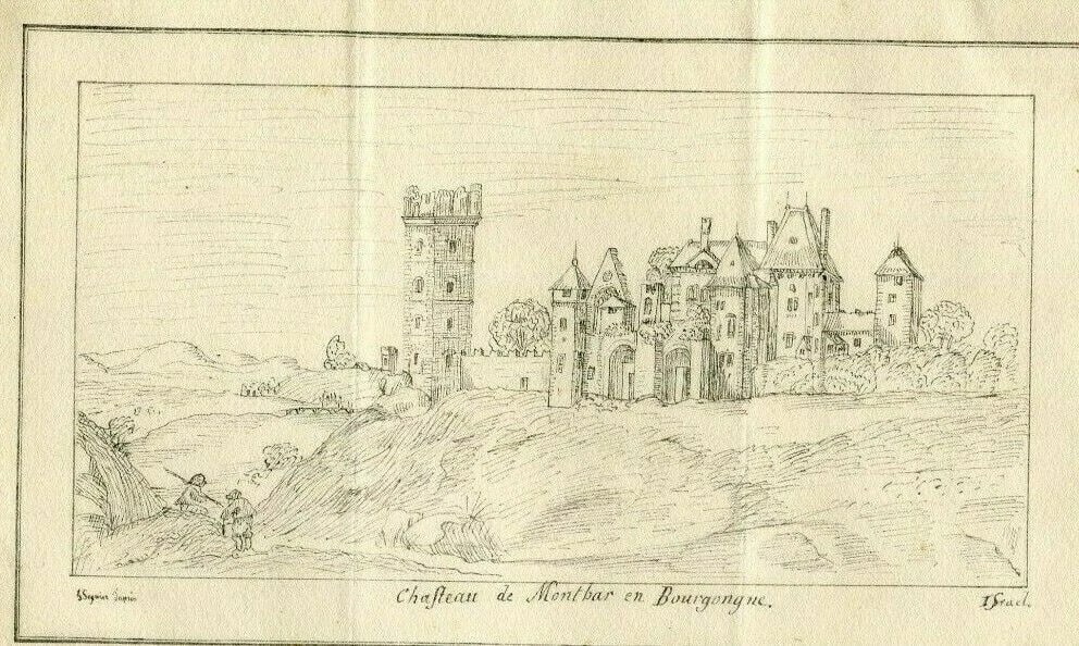 Antique Etching Israel SILVESTRE, Landscape Castle of Montbar Bourgogne (1 of 9)