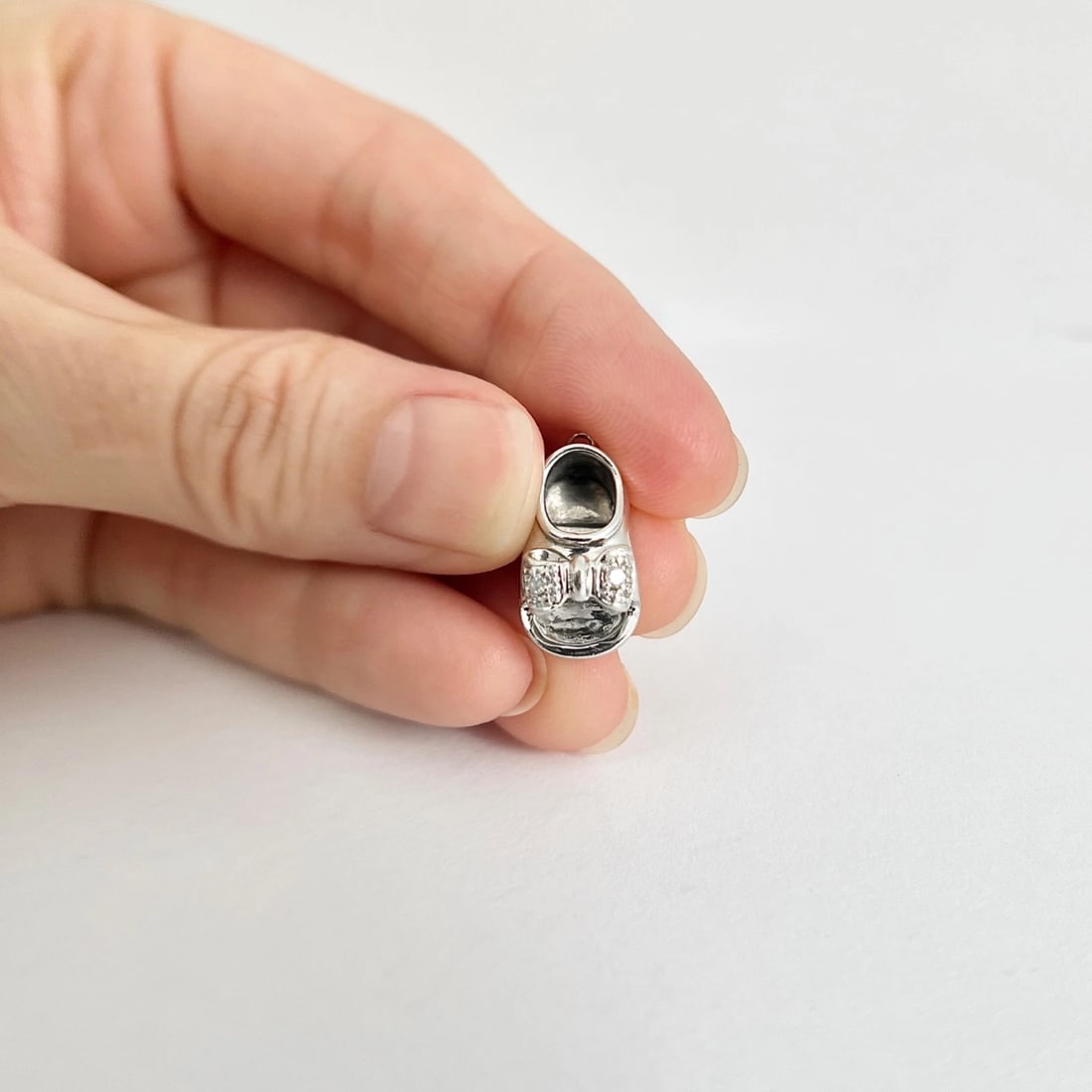 Vintage Diamond Baby Shoe Charm Pendant 14K White Gold, 3.68 Grams - 2