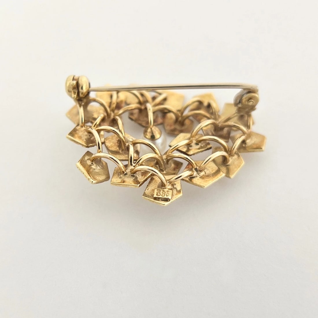 Vintage 1960's Asymmetrical Pearl Brooch Pin 14K Yellow Gold, 7.37 Grams - 7