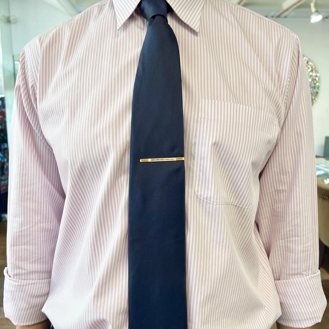 Vintage Tri-Color Tie Bar Clip with Chain 18K Yellow Gold, 4.48 Grams - 4