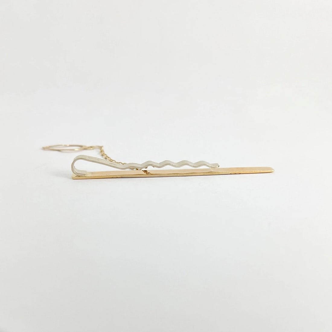 Vintage Tri-Color Tie Bar Clip with Chain 18K Yellow Gold, 4.48 Grams - 8