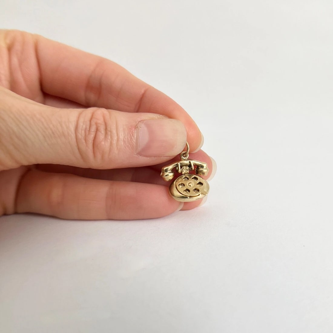 Vintage 1950's Rotary Telephone Movable Charm 14K Yellow Gold, 2.32 Grams - 2