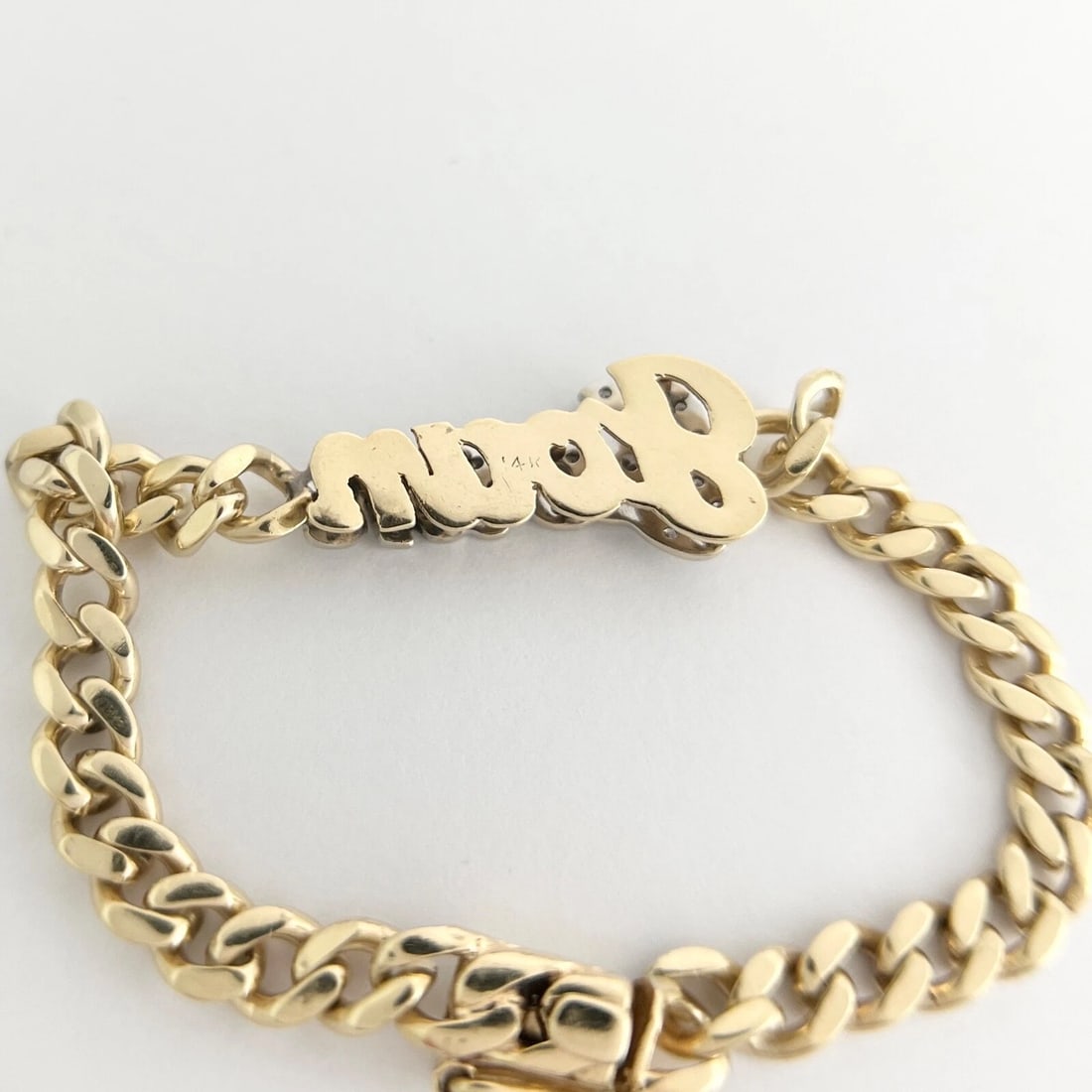 Vintage Joan Diamond Name ID Curb Chain Bracelet 14K Yellow Gold, 17.52 Grams - 9