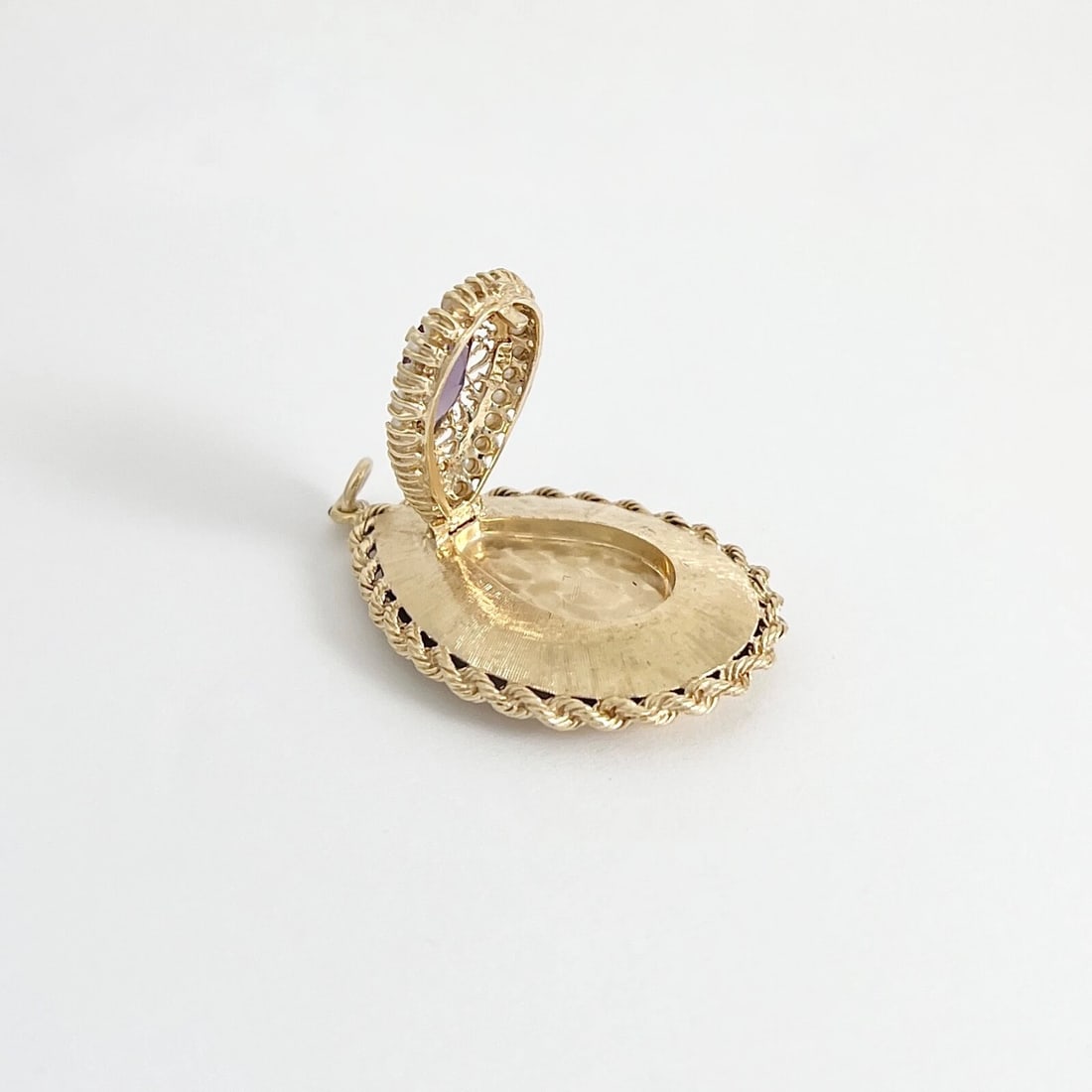 Vintage Purple Amethyst Pearl Teardrop Locket Pendant 14K Yellow Gold, 19.79 Gr - 6