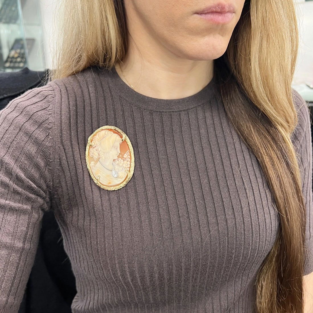Vintage Habille Cameo Pendant Brooch Pin Pendant 14K Yellow Gold, 35.91 Grams - 3