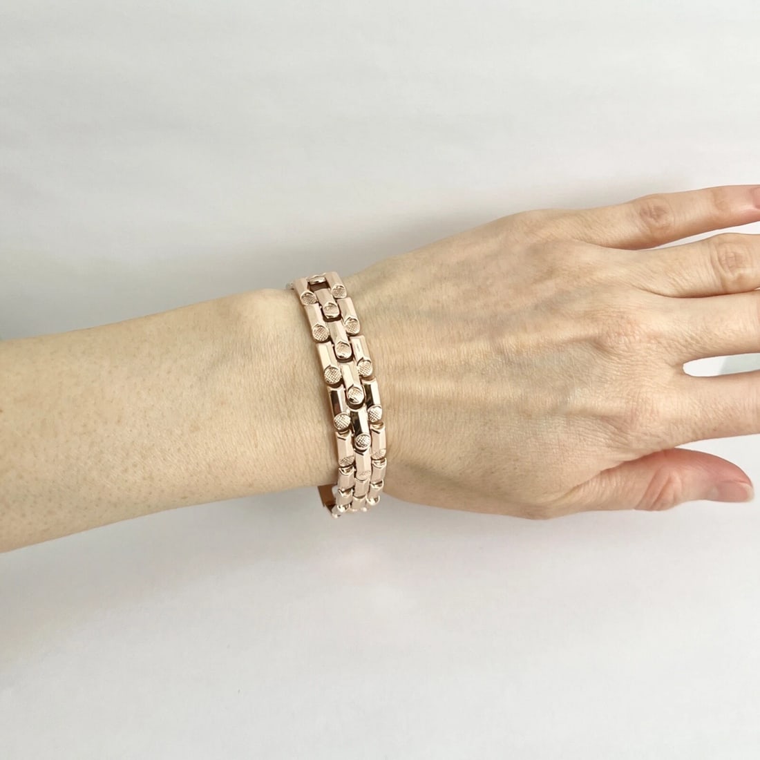 Vintage 1940's 1950's Retro Flat Link Bracelet 14K Rose Gold, 16.84 Grams - 3