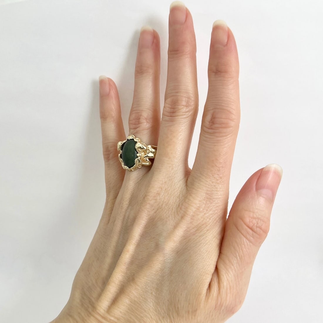 Antique Art Nouveau Jade Woman Female Figure Form Ring 14K Yellow Gold, 11.44 Gr - 4