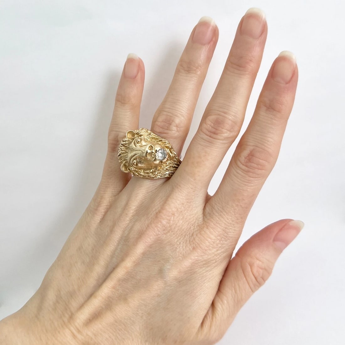 Vintage 1940's 1950's Diamond Lion Head Ring 14K Yellow Gold, 20.01 Grams - 5