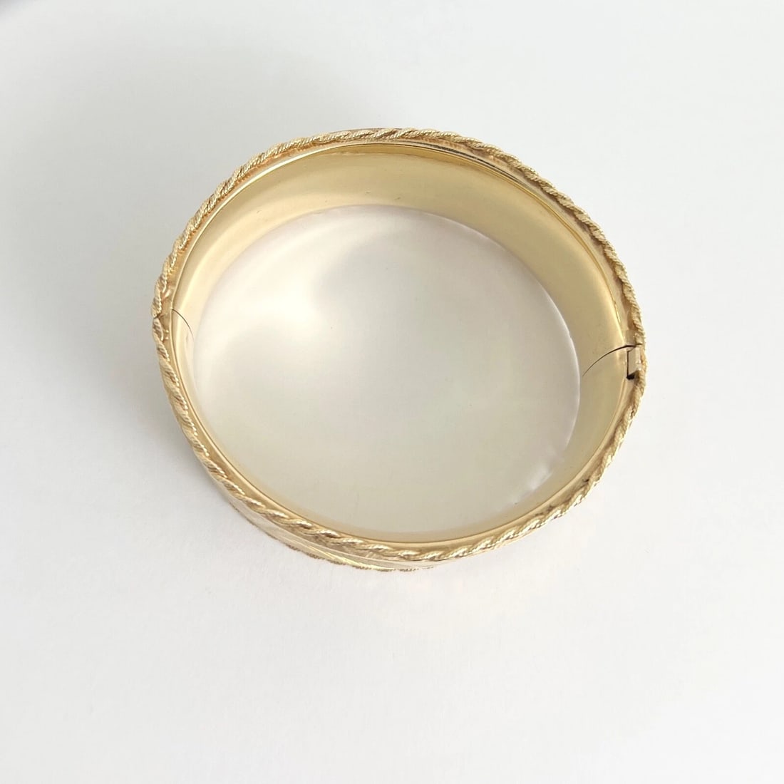 Vintage 1950's Wide Etched Rope Edge Bangle Bracelet 14K Yellow Gold, 34.66 Gram - 7