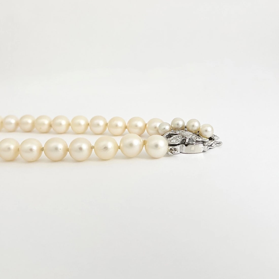 Art Nouveau Japanese Pearl Diamond Necklace 14K White Gold Clasp , 35.34 Gr - 6