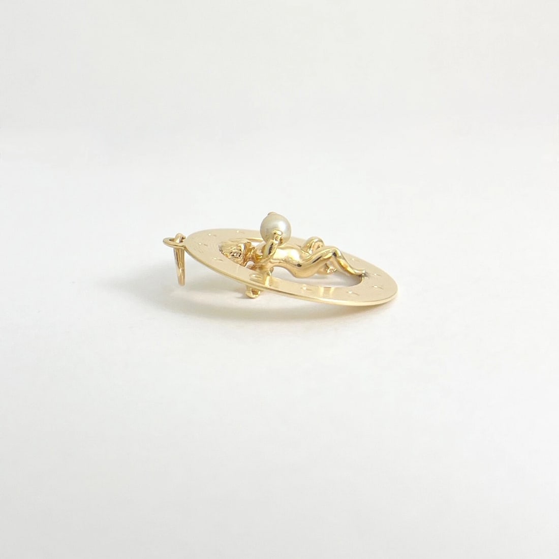 Vintage Cupid Cherub Pearl Necklace Pendant Charm 14K Yellow Gold, 6.56 Grams - 5