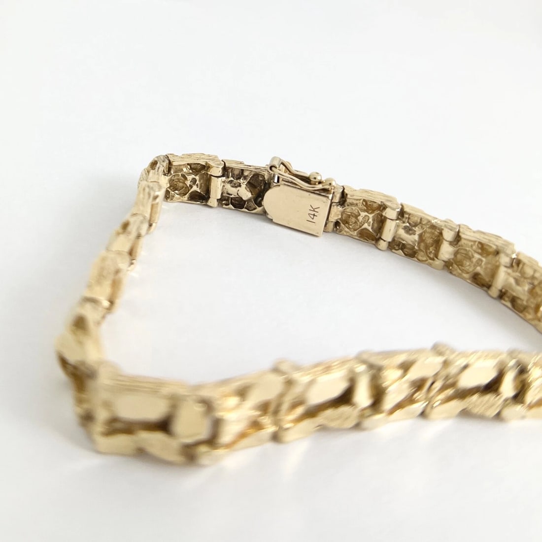 Vintage 1970's Men's Nugget Bracelet 14K Yellow Gold, 7 Inches, 25.86 Grams - 10