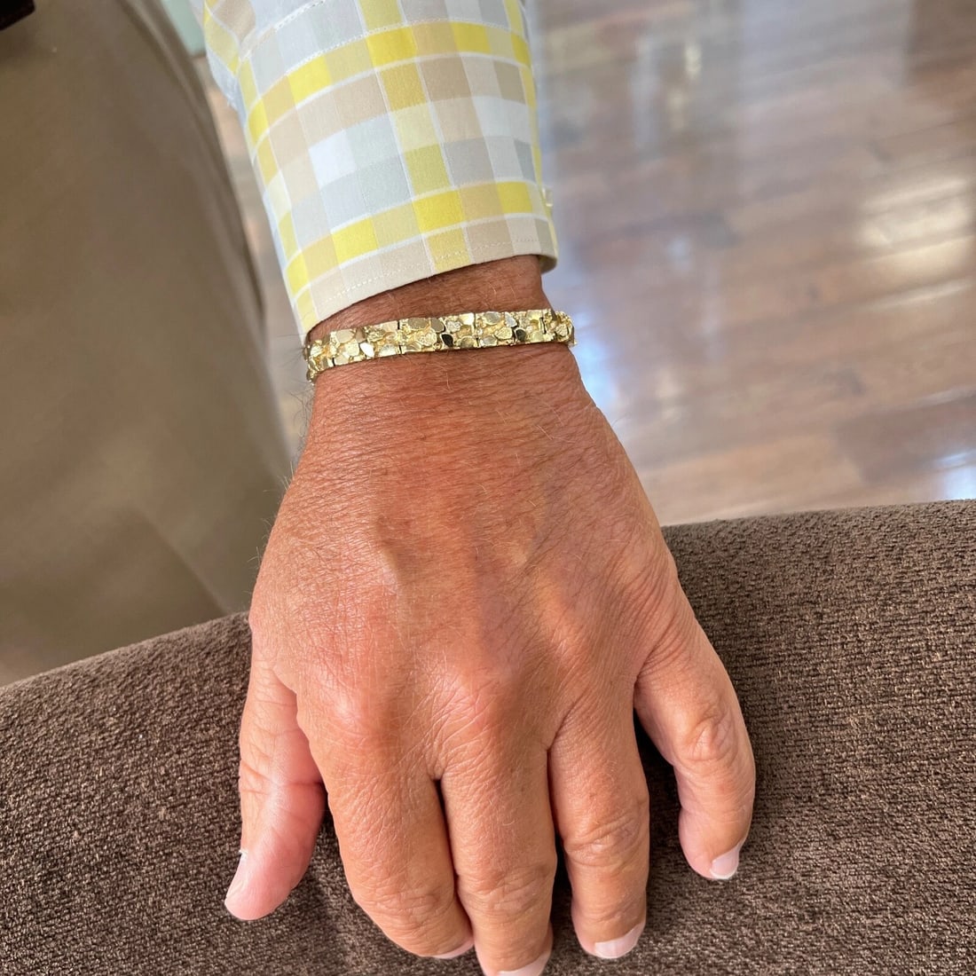 Vintage 1970's Men's Nugget Bracelet 14K Yellow Gold, 7 Inches, 25.86 Grams - 4