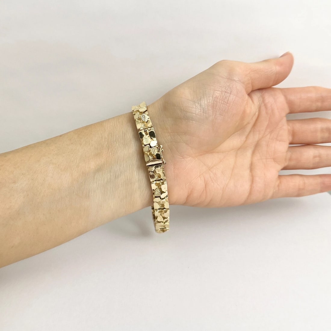 Vintage 1970's Men's Nugget Bracelet 14K Yellow Gold, 7 Inches, 25.86 Grams - 8