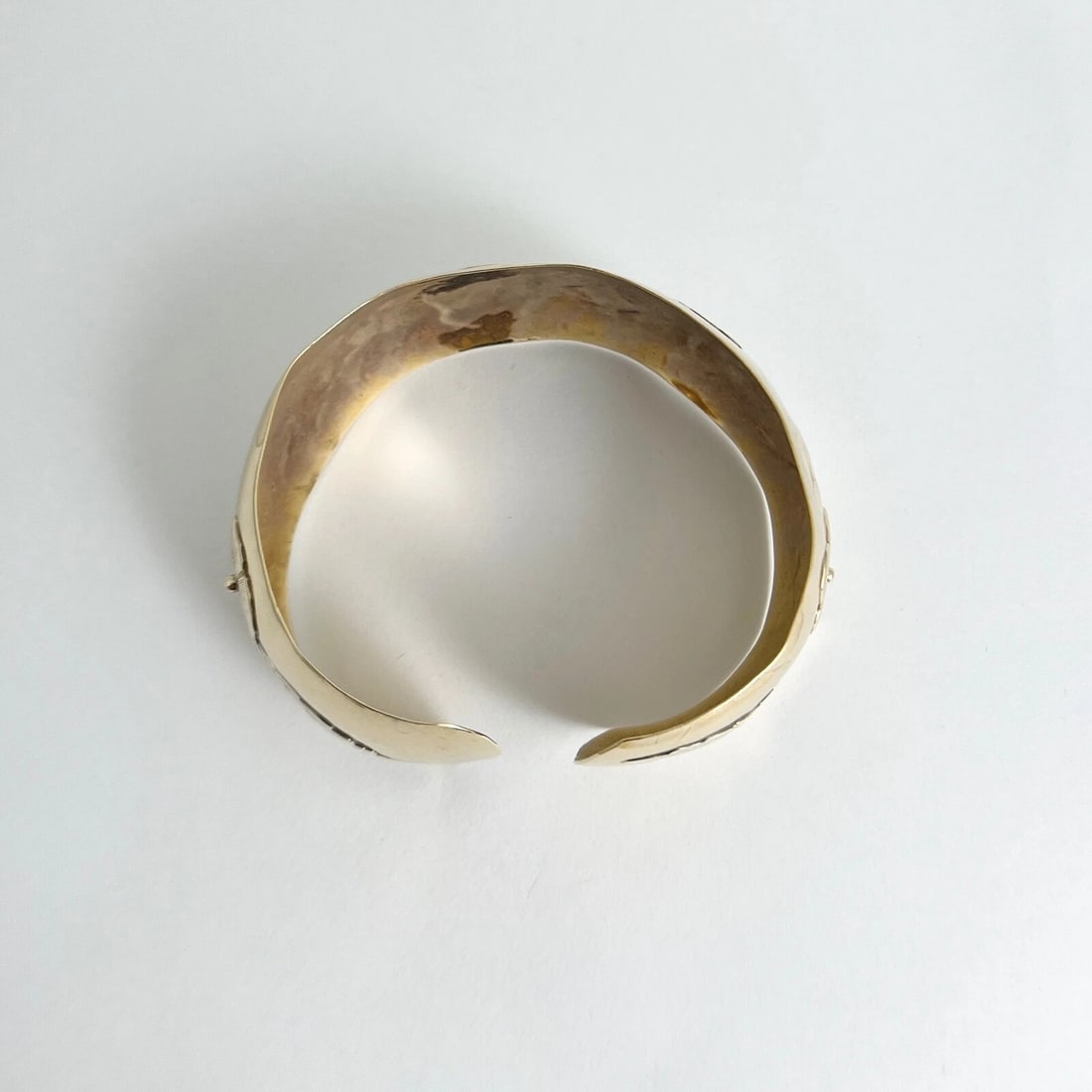 Vintage 1950's Handmade Flower Cuff Bangle Bracelet 10K Yellow Gold, 28.60 Grams - 10