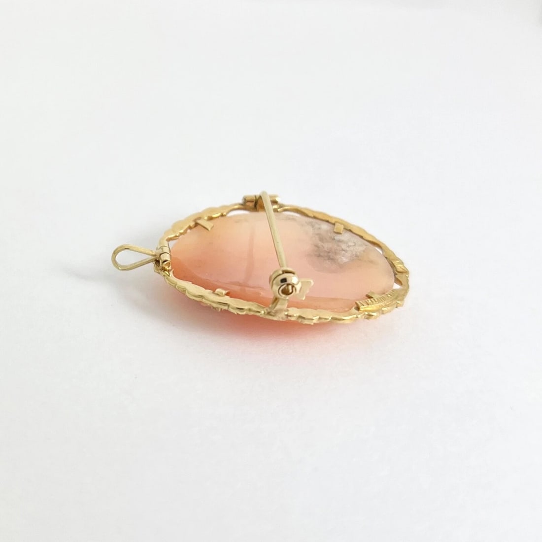 Antique 1920's Italian Cameo Pendant Brooch Pin 18K Yellow Gold, 7.57 Grams - 9