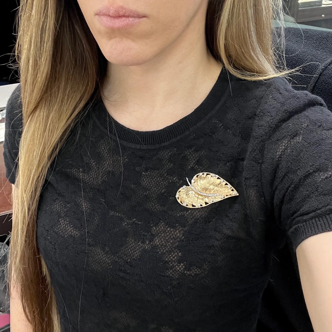 Vintage 1950's Diamond Leaf Brooch Pin 14K Yellow Gold, 12.16 Grams - 4