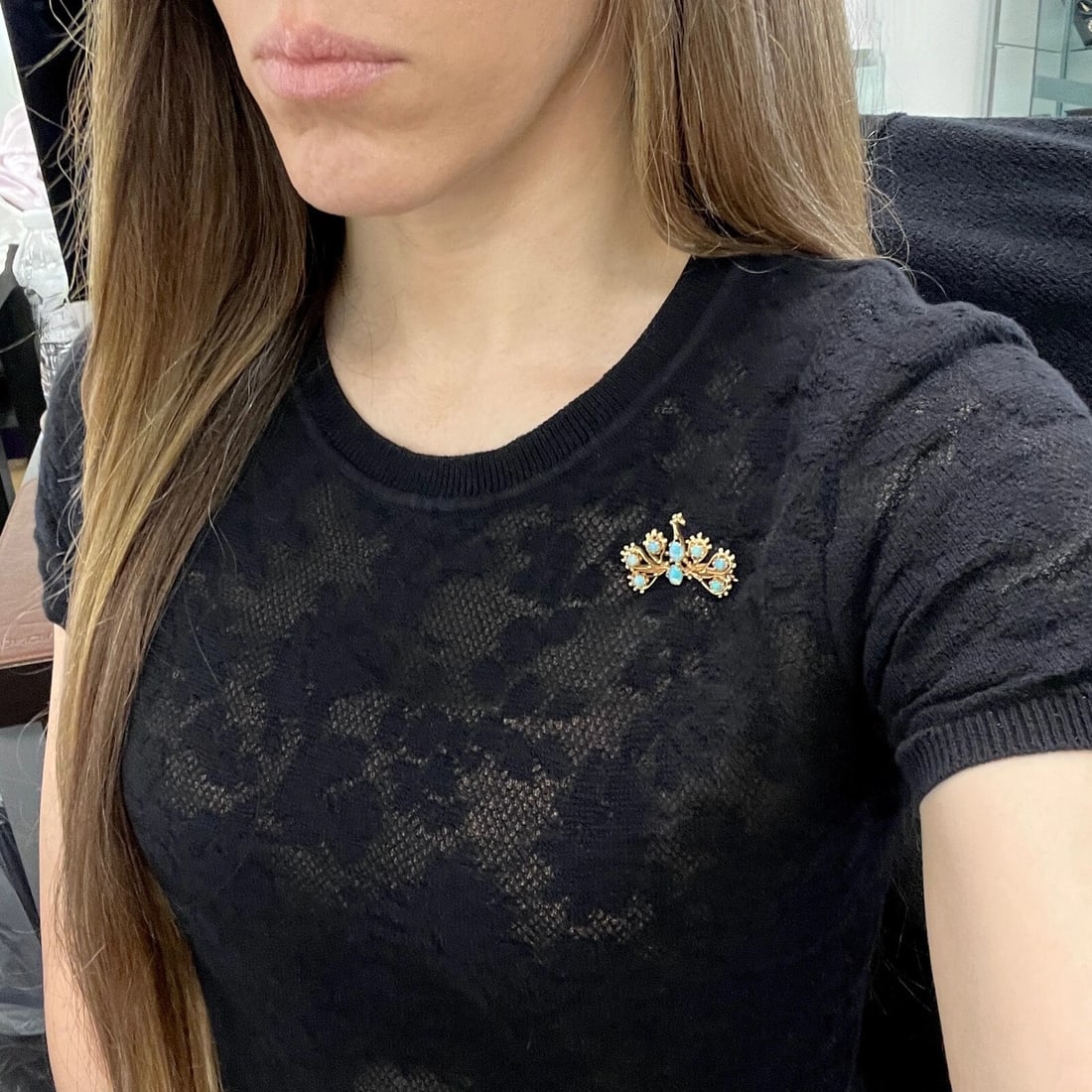 Vintage 1950's Opal Peacock Bird Brooch Pin 12K Yellow Gold, 5.65 Gr - 4