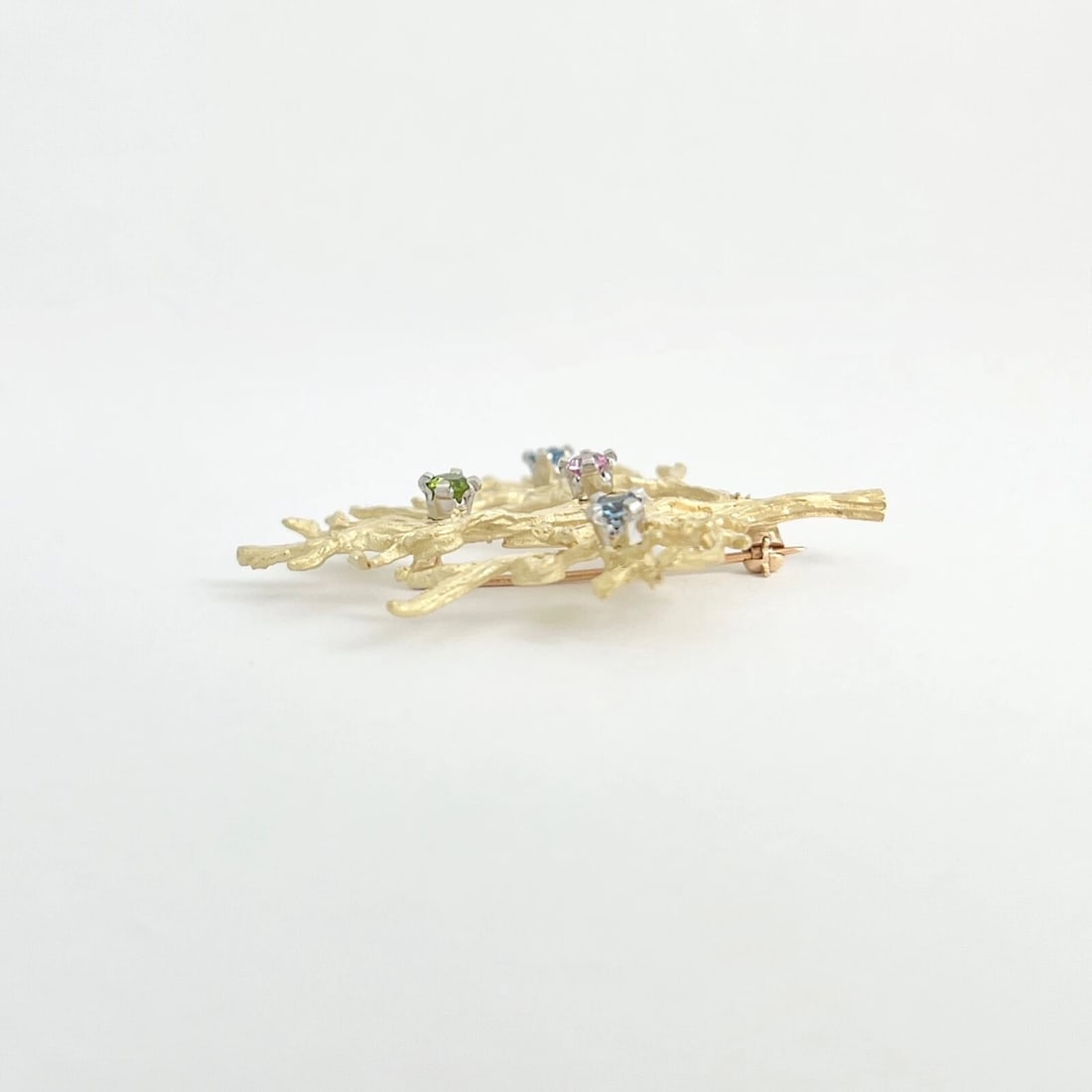 Vintage Multicolored Gemstone Birthstone Tree Brooch Pin 14K Yellow Gold 7.10 Gr - 5