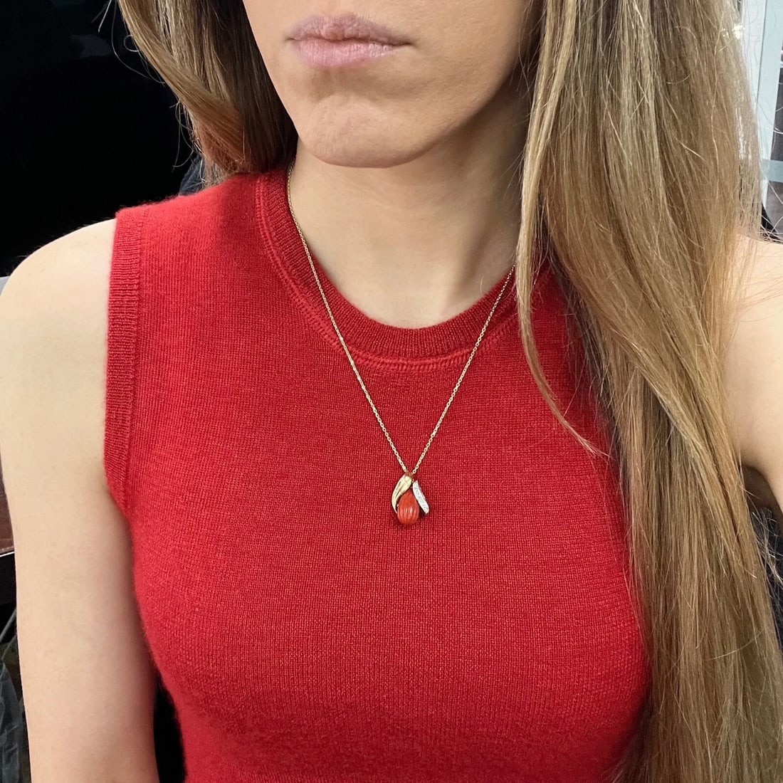 Vintage 1940's Diamond Teardrop Bead Pendant Necklace 14K Yellow Gold, 7.07 Gr - 4