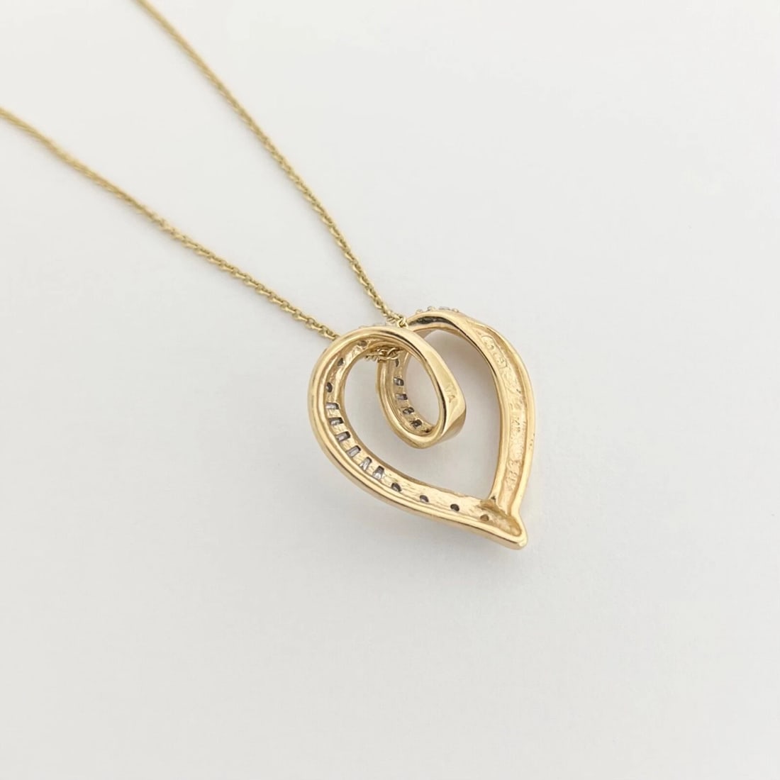 Vintage Baguette Half Diamond Heart Pendant Necklace 14K Yellow Gold, 6.20 Grams - 6