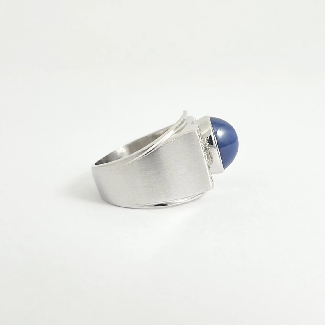 Vintage 1940's Lab-Created Star Sapphire Diamond Ring 14K White Gold, 10.15 Gram - 6